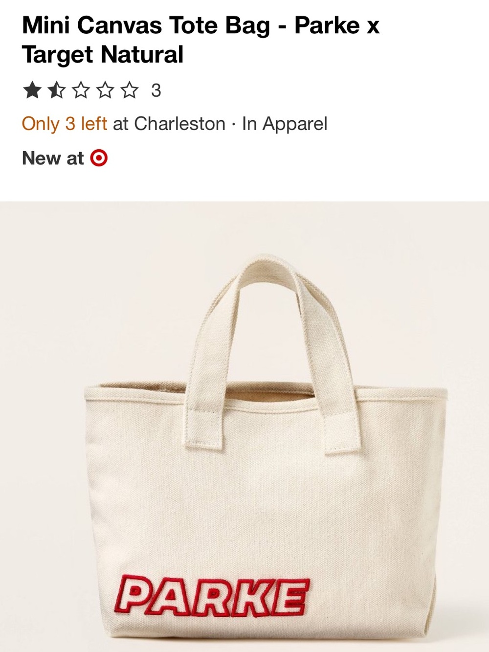Mini Canvas Tote Bag - Parke x
Target Natural NWT - Picture 3 of 3